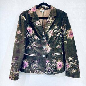 J Jill Cottagecore Jacket Womens S Brown Velour Floral Blazer Boho Cowgirl